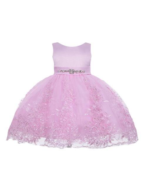 Baby Girls Pink Rhinestone Embellished Sash Flower Girl Dress 6-24 Months - SophiasStyle.com
